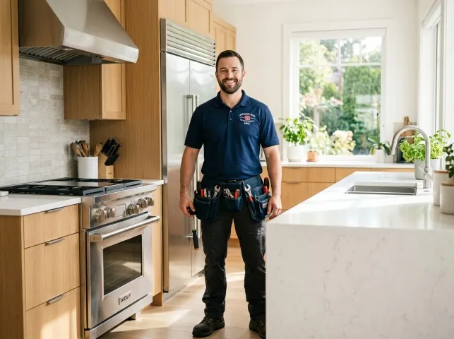 Appliance Repair Hero technician in a Barclay, MD kitchen after an appliance repair